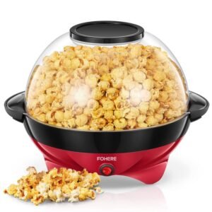 FOHERE-Home Popcornmaschine, 5,5 L Popcornmaschine mit Zucker, Öl, Butter, Antihaftbeschichtung und abnehmbarer Heizfläche, leise und schnell, großer Deckel als Servierschale