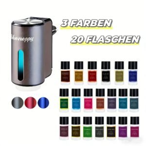 Shonoppy Auto Lufterfrischer Diffuser - 20 Flaschen Natürlicher Duft, Wiederaufladbarer Auto Aroma Diffuser mit Drei Einstellbaren Duftstufen, Auto Innenraum Zubehör Geschenke