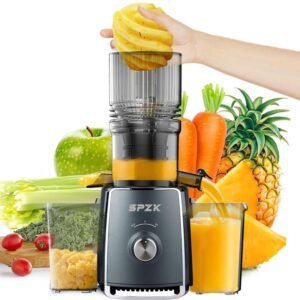 SPZTJK Kaltpress-Entsafter mit 5,3 Zoll großem Einfüllschacht, 300 W, professioneller Slow-Masticating-Entsafter für ganzes Gemüse und Obst, leicht zu reinigen für Batch-Entsaftung