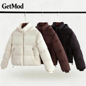 GetMod Classic Fitted Hooded Puffer Jacket - Női téli kabát távolítható kapucsot és mély zip zsebekkel