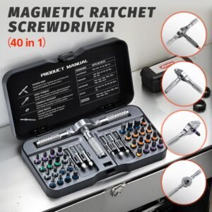 40 in 1 magnetischer Ratschenschraubendreher-Satz: S2-Bits, flexibler Schaft, Ratschengriff, | tragbares Kit für Elektronik, Fahrrad, Möbel | Phillips / Slot / Torx / Hex | Werkzeugkasten und Geschenkidee