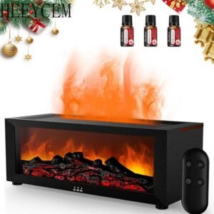 Fireplace Flame Aroma Diffuser & Cool Mist Humidifier | 7-Color LED Flame Effect | USB Powered, Remote Control, Timer & Auto Shut-Off | Ideal for Bedroom, Living Room, Office, Christmas & Holiday Gifts