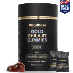 WindBoss Shilajit Himalayo en Gominolas – 80 cápsulas con Ashwagandha, Gokshura – Con 85+ minerales traza y ácido fúlvico – Para hombres y mujeres – Envoltura individual