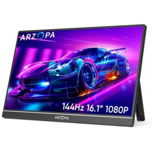 ARZOPA Z1FC 16.1" Portable Monitor – 144Hz FHD IPS Display with HDMI/Type-C, Dual Speakers, Ideal for Laptop, PC, PS5 & Xbox