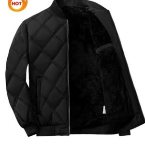 Men's Regular Fit Solid Color Quilted Zip Up Jacket, Casual Fashionable Windproof Warm Long Sleeve Bomber Jacket for Daily Outdoor Wear, Men Cloths for Fall & Winter, Coats