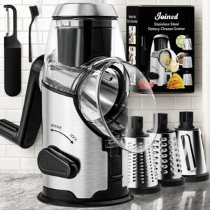 Verbesserte rotierende Käsereibe mit Griff, Mandolinenschneider mit 3 Edelstahl- DrumBlades-Vegetable , Walnuss- und Käsemühle