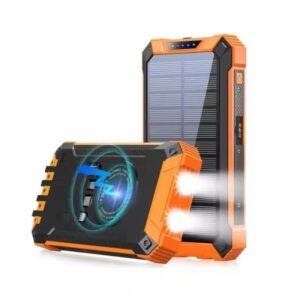 Solar Powered Power Bank, 20000mAh Emergency Charger with 4 Output Cables, Outdoor Emergency Power Bank with LED Light for Camping, Hiking