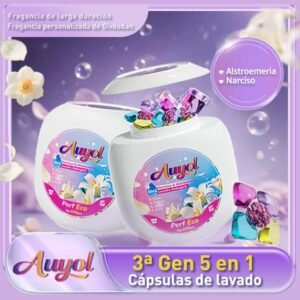 Auyol Cápsulas de Lavado 5 en 1 Non-Bio, Ultra Concentradas, Fragancia de Lirio, Potenciador de Aroma de Larga Duración, Suavizante Integrado, Ideal para Viajes, Perlas de Lavado, Detergente de Alta Eficacia 200/100 uds A