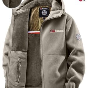 Chaqueta con capucha para hombre, forrada de felpa, cálida y cortavientos con bolsillos, prenda de abrigo informal para otoño e invierno, diseño de manga larga con cremallera.