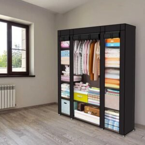 Fabric Wardrobe for Bedroom, Large Canvas Clothes Storage Organizer with Hanging Rail & 6 Shelves - 126x43x165cm, Dustproof Portable Closet for Bedroom, Living Room & Dorm