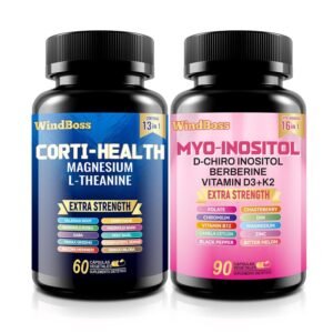 WindBoss Combo Multivitamínico de Soporte para Cortisol y Myo-Inositol | Suplemento Todo-en-Uno de Fuerza Extra Corti-Calma 1 pieza Regulador de cortisol